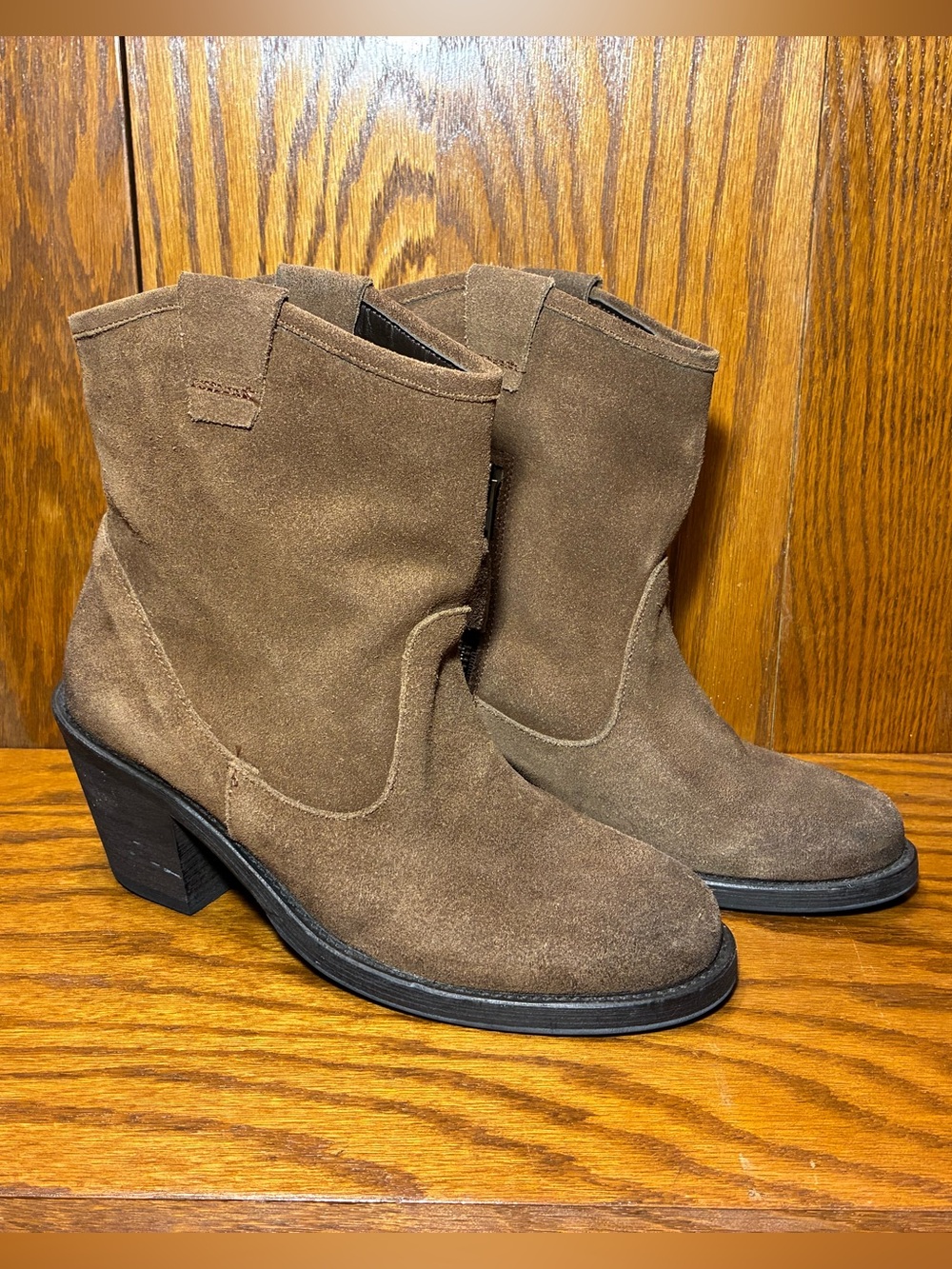 Adam Tucker Suede Western Ankle Boots Brown Women’s 7.5